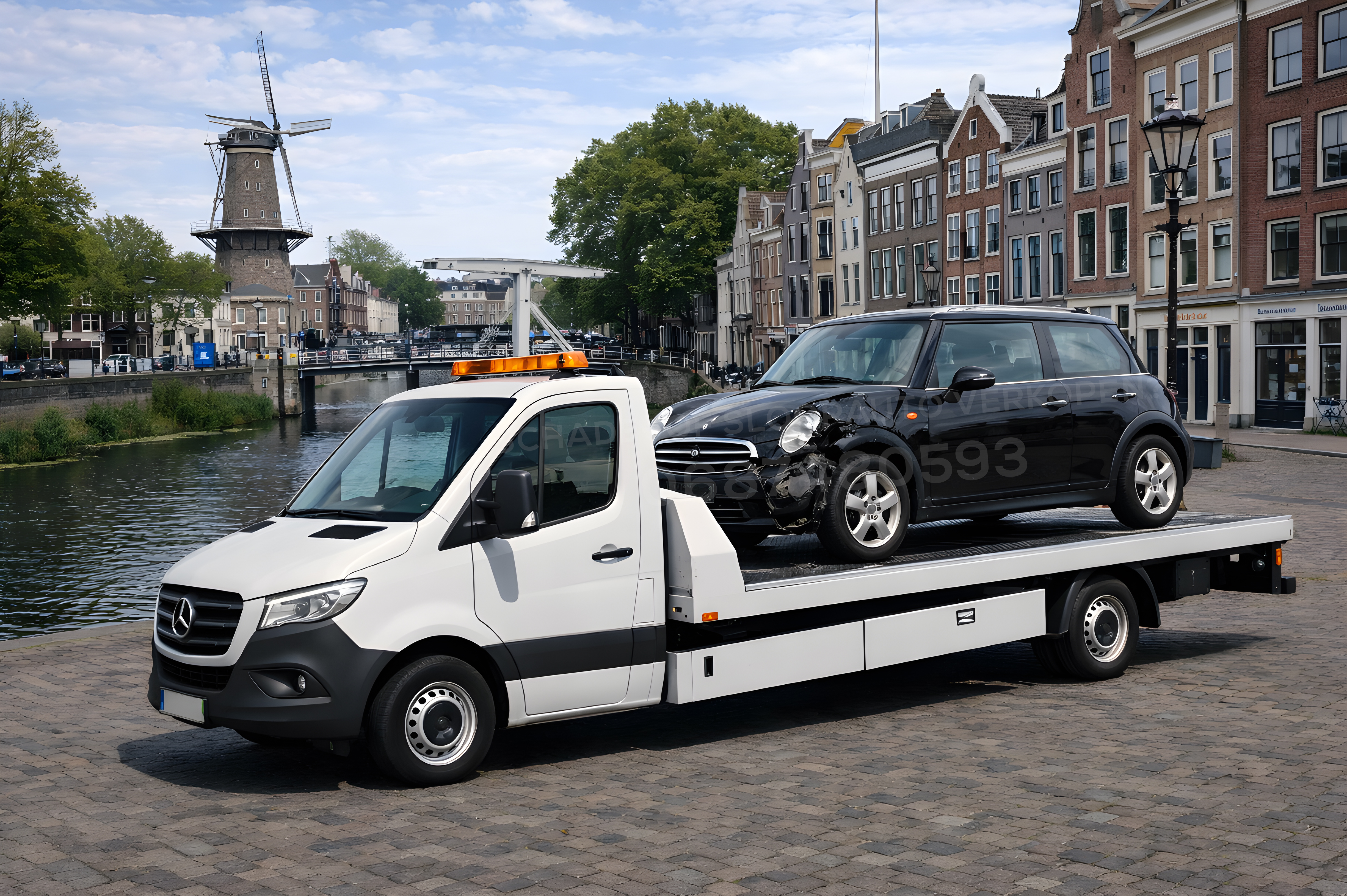 Inkoop.autos - Installation professionnelle de recyclage automobile avec dépanneuse et véhicules sur plateau de chargement