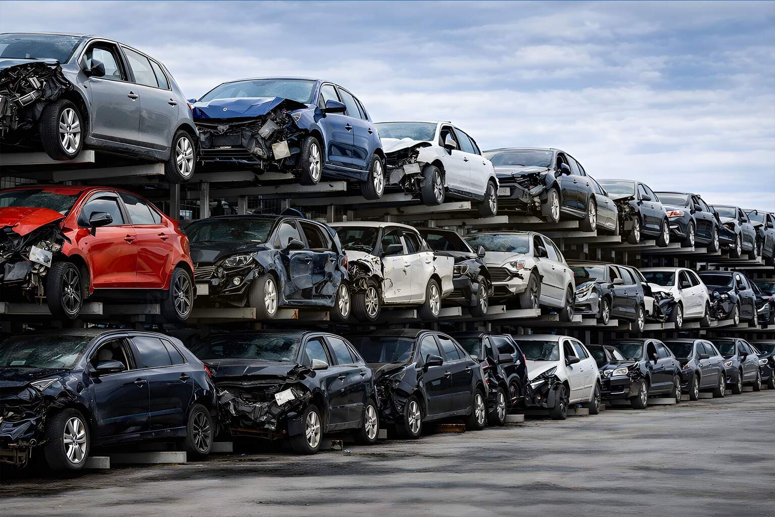 Car recycling tow truck with BMW on loading platform